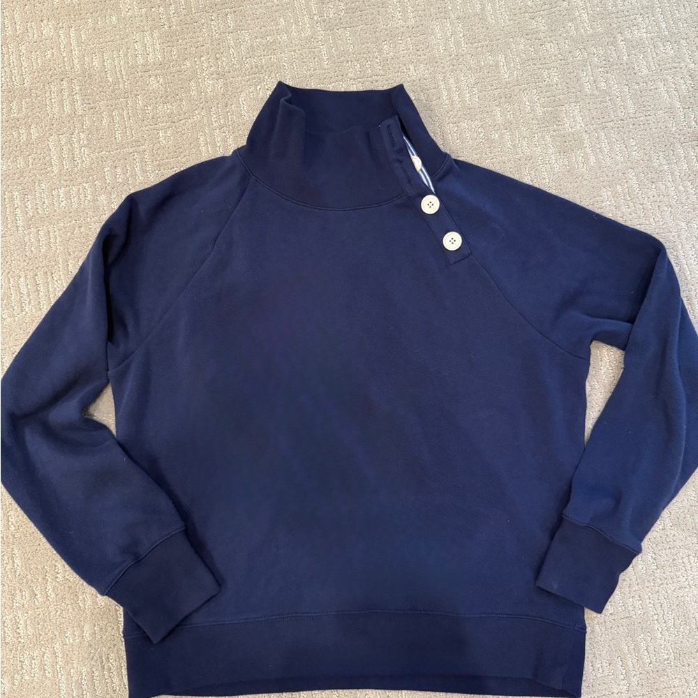 J Crew Navy Button-Shoulder Funnel Neck Women's Sweatshirt